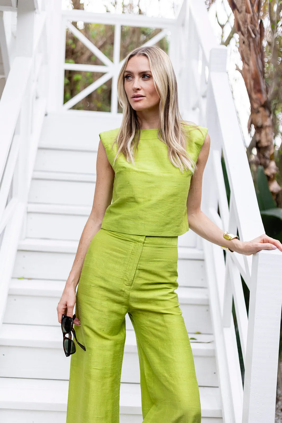 Dupioni Silk Slim Shell Top - Chartreuse sold by Julia Amory product image thumbnail 4