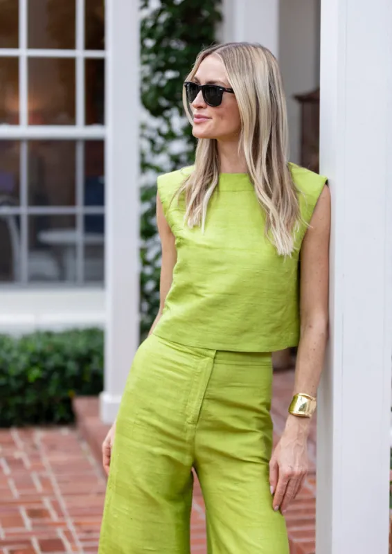 Dupioni Silk Slim Shell Top - Chartreuse sold by Julia Amory