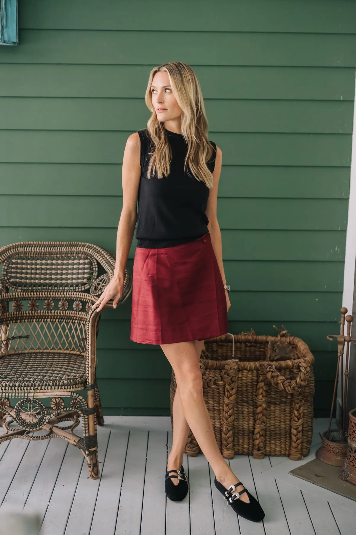 Mini Park Avenue Skirt - Burgundy Dupioni sold by Julia Amory