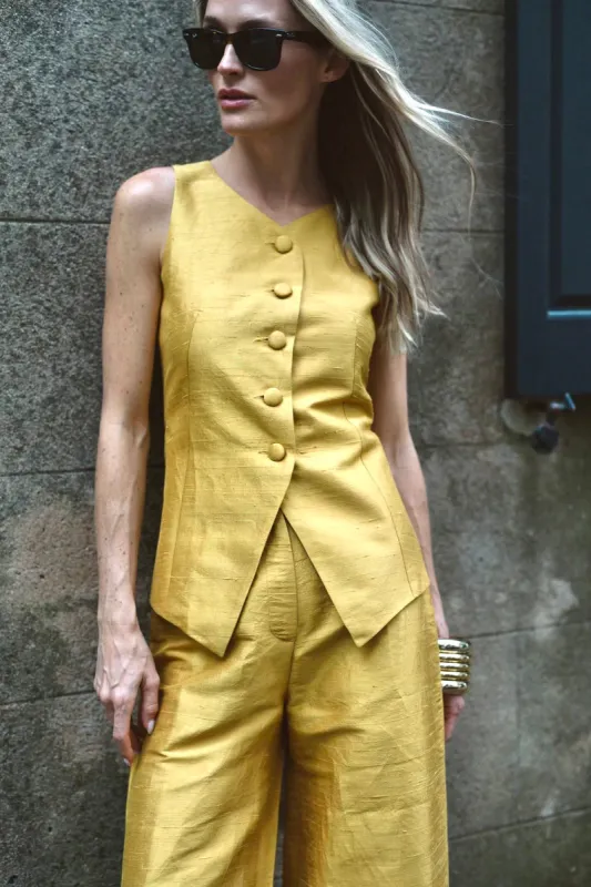 Tess Vest Dupioni - Saffron sold by Julia Amory