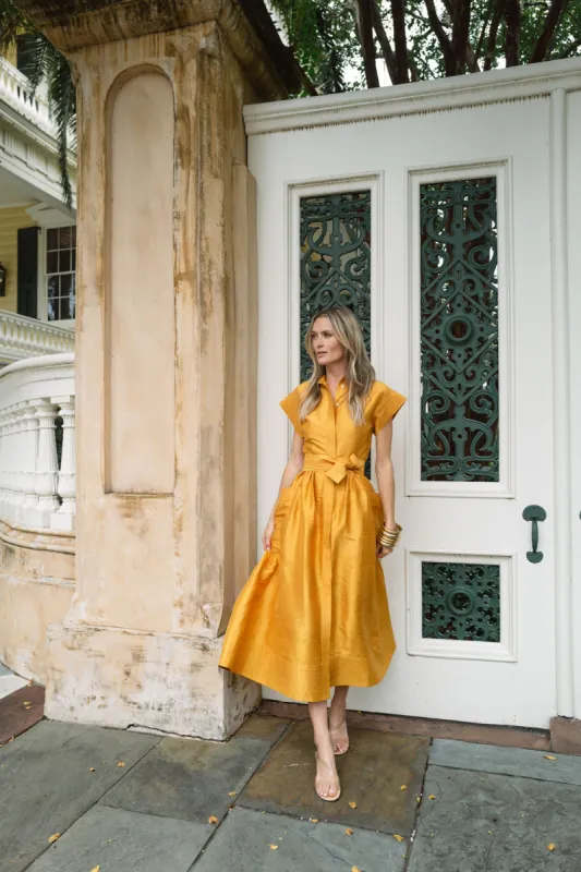 Betty Dress Dupioni - Saffron sold by Julia Amory