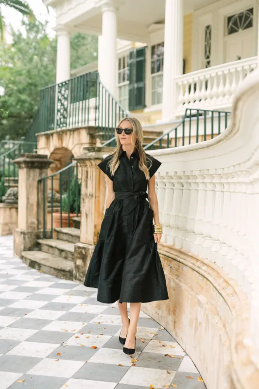 Betty Dress Dupioni - Noir sold by Julia Amory