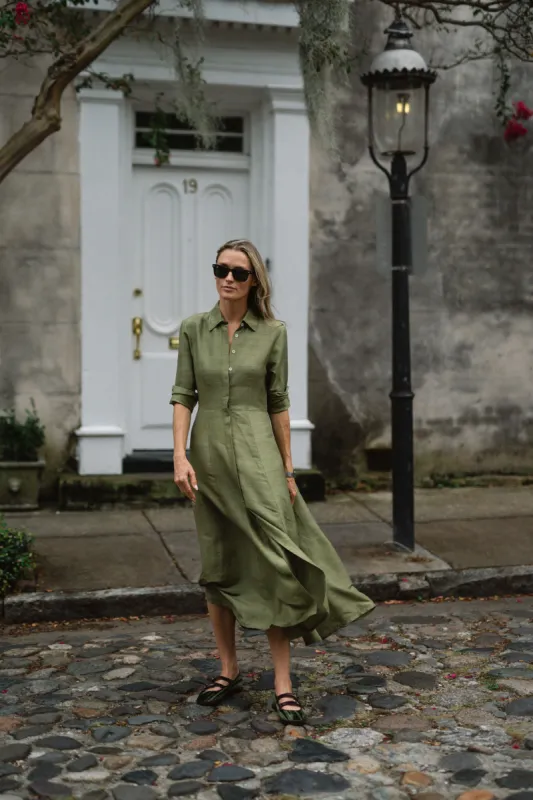 The JA Shirt Dress Dupioni - Moss sold by Julia Amory