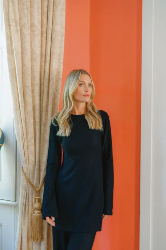 Long Sleeved Metallic Tunic Top - Noir sold by Julia Amory