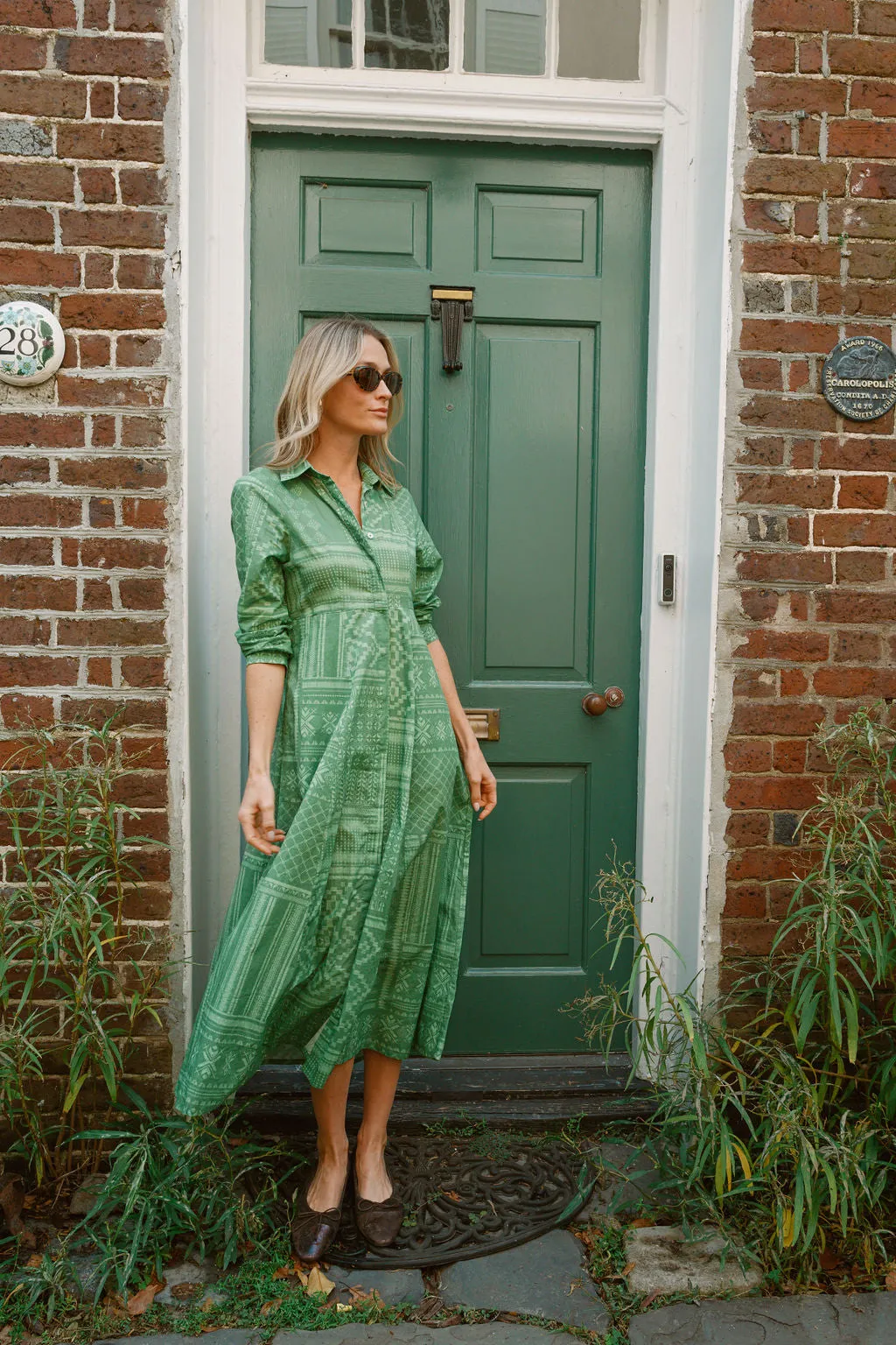 The JA Shirt Dress - Sage Tangier Patchwork sold by Julia Amory product image thumbnail 4
