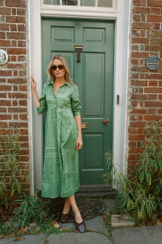 The JA Shirt Dress - Sage Tangier Patchwork sold by Julia Amory