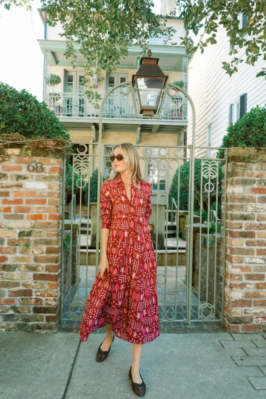 The JA Shirt Dress - Cranberry Loon Patchwork sold by Julia Amory