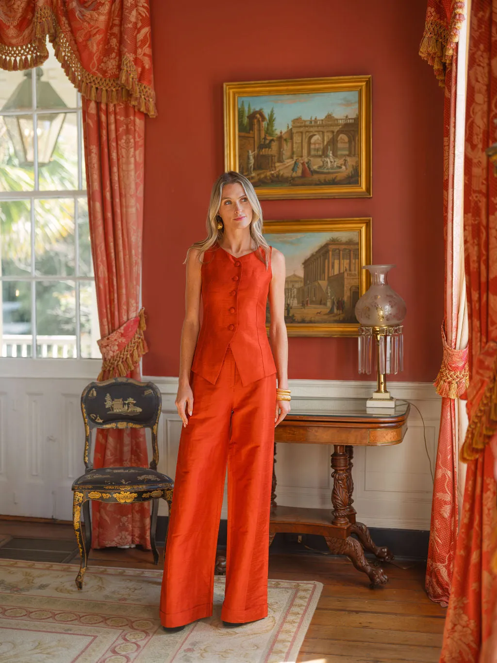 Tess Vest Dupioni - Brick sold by Julia Amory product image thumbnail 3