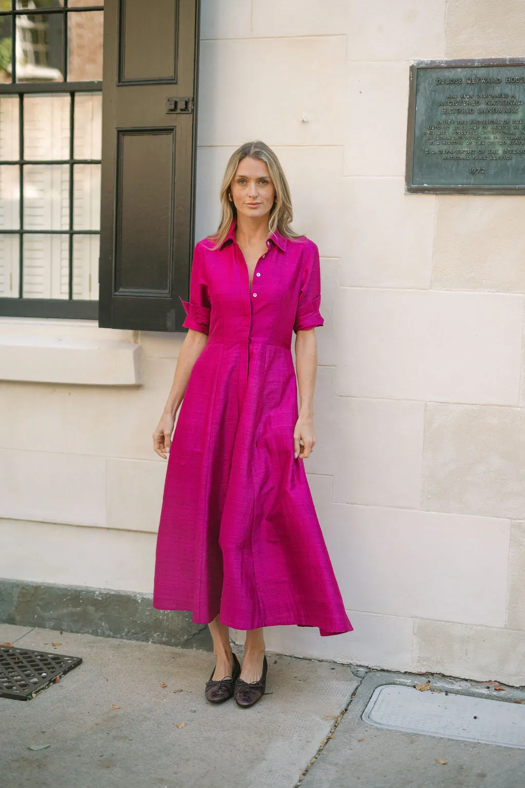 The JA Shirt Dress Dupioni - Magenta sold by Julia Amory product image thumbnail 3