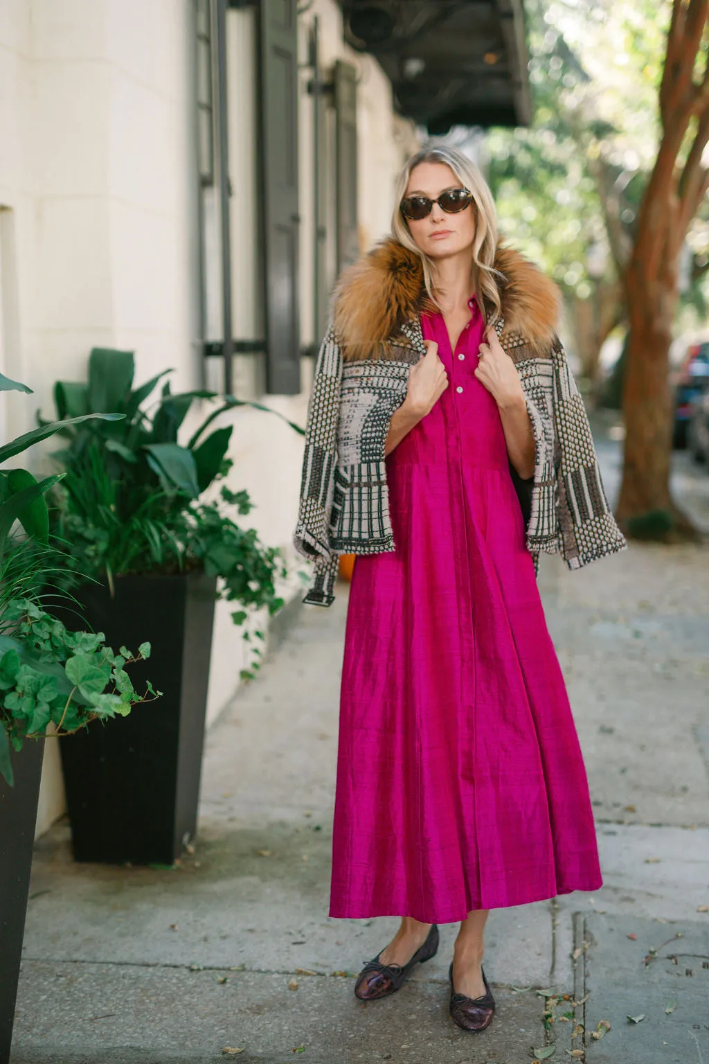 The JA Shirt Dress Dupioni - Magenta sold by Julia Amory product image thumbnail 2