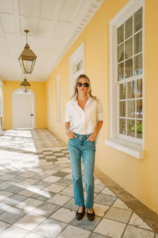 The Carolyn Shirt Dupioni - Blanc sold by Julia Amory