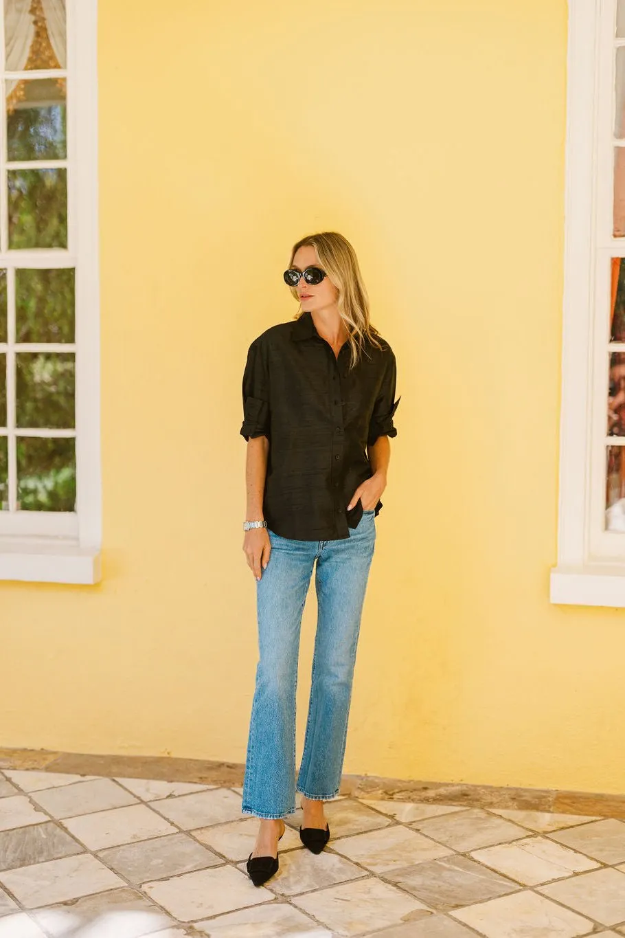 The Carolyn Shirt Dupioni - Noir sold by Julia Amory