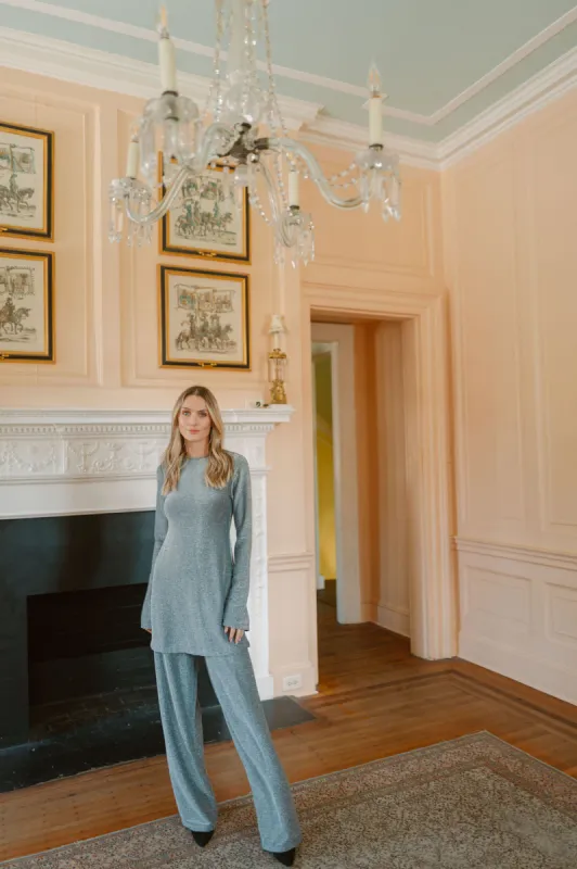 Long Sleeved Metallic Tunic Top - Silver sold by Julia Amory