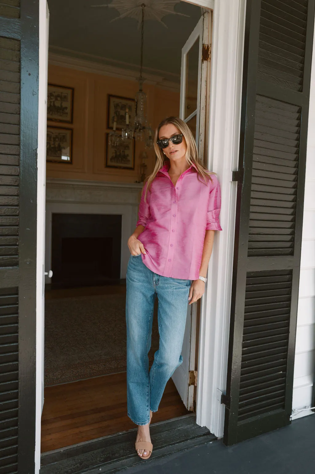 The Carolyn Shirt Dupioni - Iris sold by Julia Amory