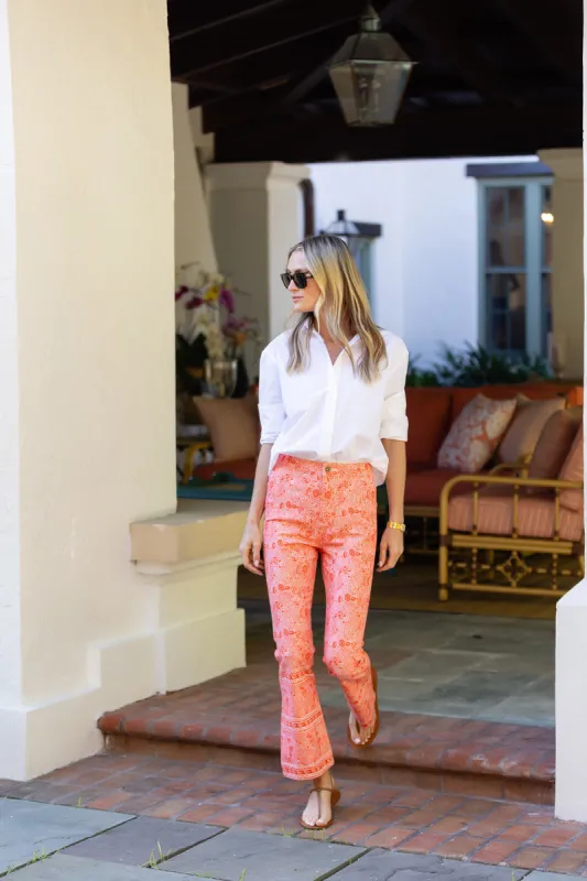 Bell Canvas Pant - Tangerine Marbella sold by Julia Amory