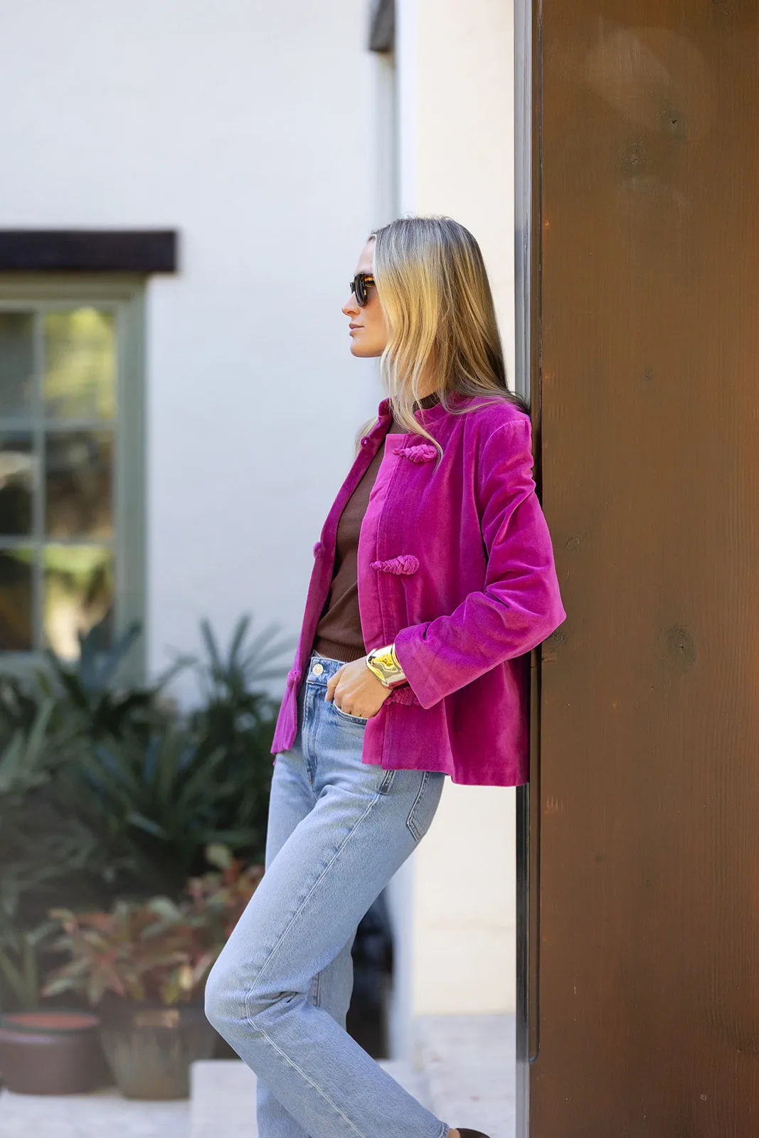 Mandarin Velvet Jacket - Magenta sold by Julia Amory product image thumbnail 5