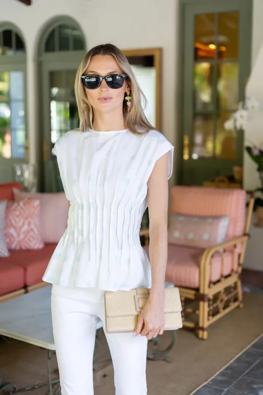 Ava Top - Pale Aqua Ikat sold by Julia Amory