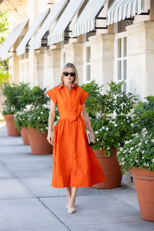Betty Dress Dupioni - Tangerine sold by Julia Amory