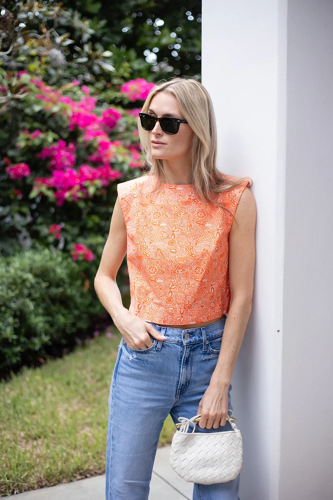 Slim Top Poplin - Tangerine Marbella sold by Julia Amory