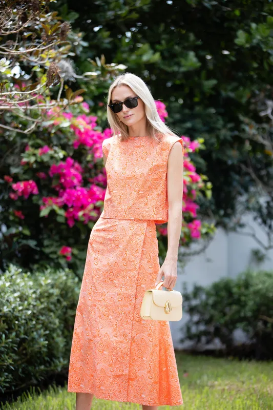 Park Avenue Skirt - Tangerine Marbella sold by Julia Amory