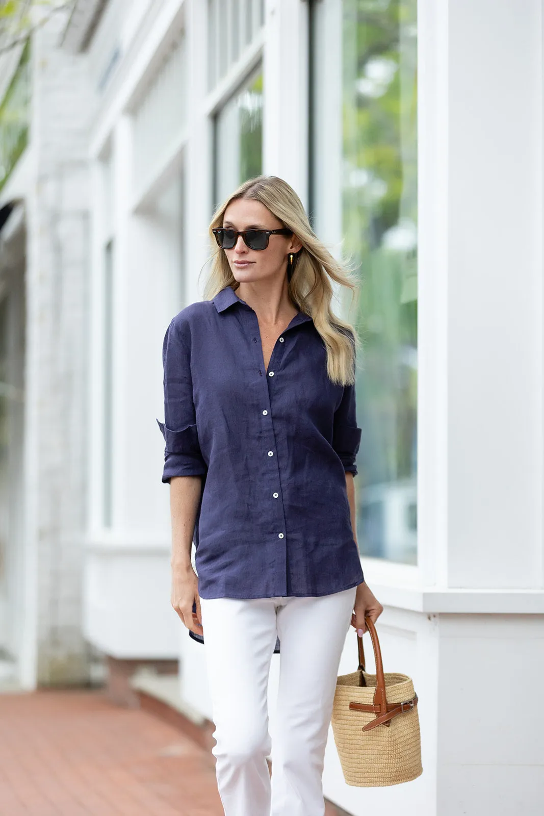 Halsey Linen Shirt - Peacoat sold by Julia Amory