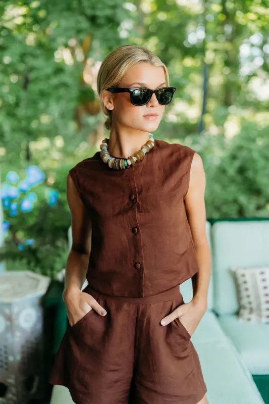 Blair Top Linen - Coco sold by Julia Amory