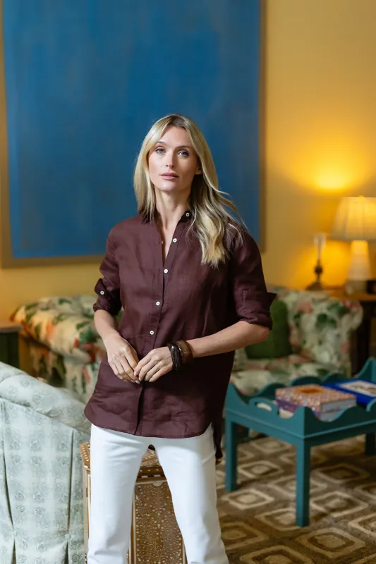 Halsey Linen Shirt - Coco sold by Julia Amory