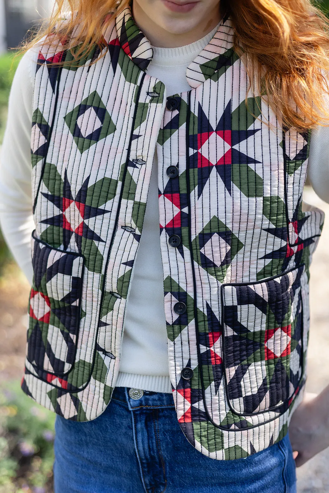 Montauk Vest - Egret Patchwork sold by Julia Amory product image thumbnail 3