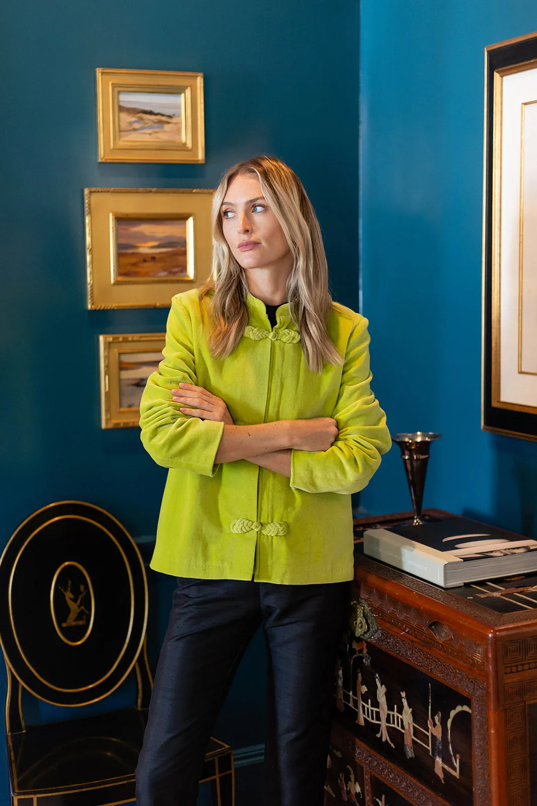 Mandarin Velvet Jacket - Matcha sold by Julia Amory product image thumbnail 2