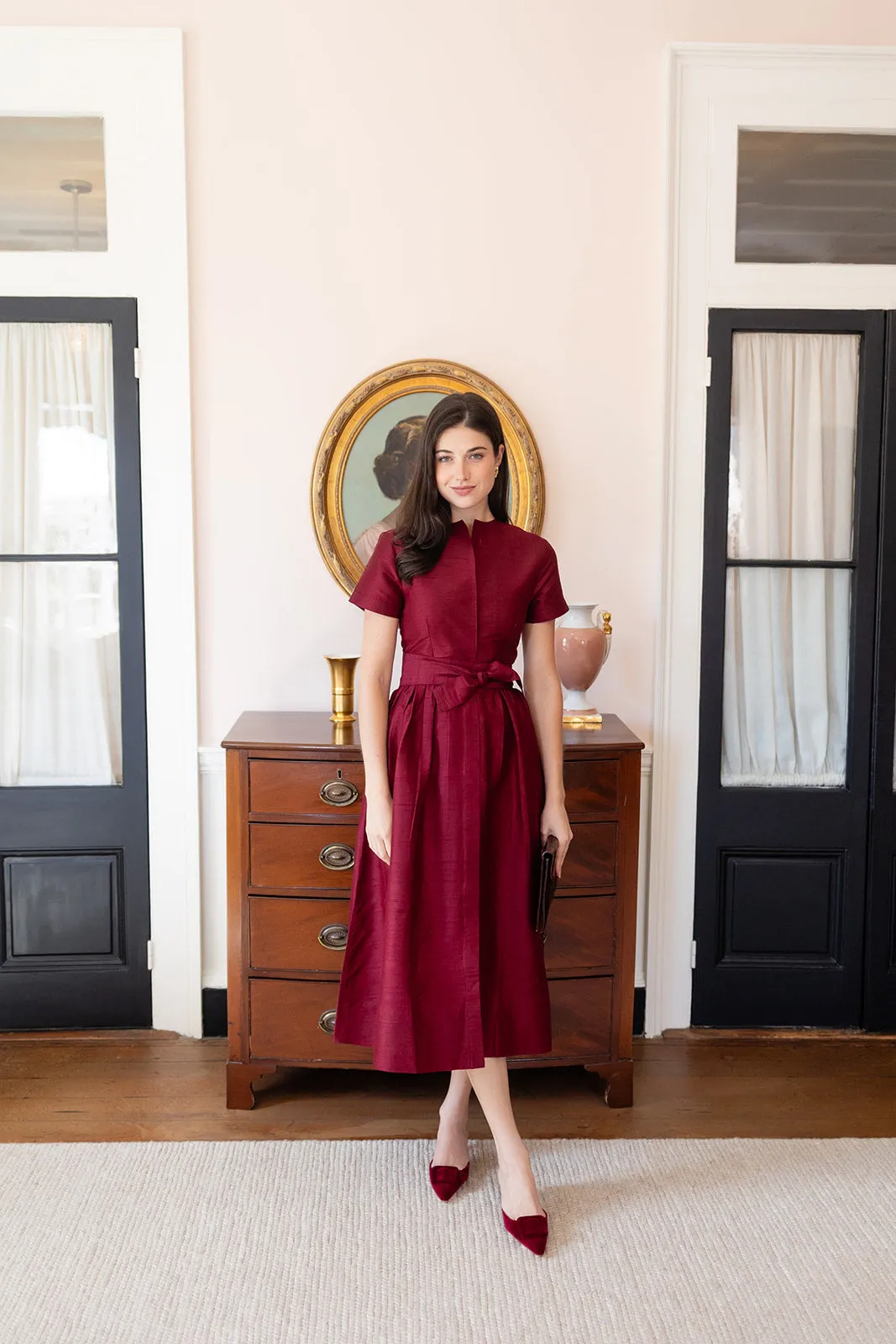 Kate Dress Dupioni - Burgundy sold by Julia Amory