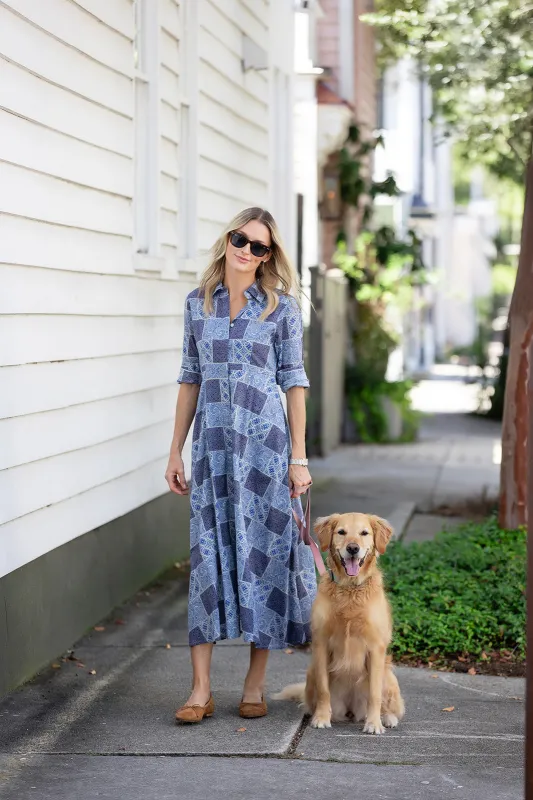 The JA Shirtdress - Peacoat Venetian Tile sold by Julia Amory