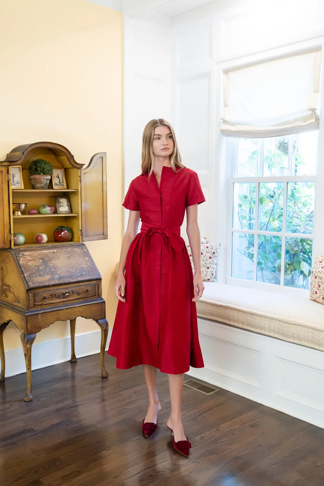 Kate Dress Dupioni - Cranberry sold by Julia Amory