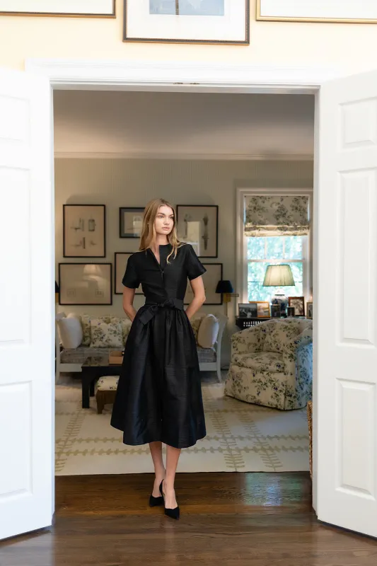 Kate Dress Dupioni - Noir sold by Julia Amory