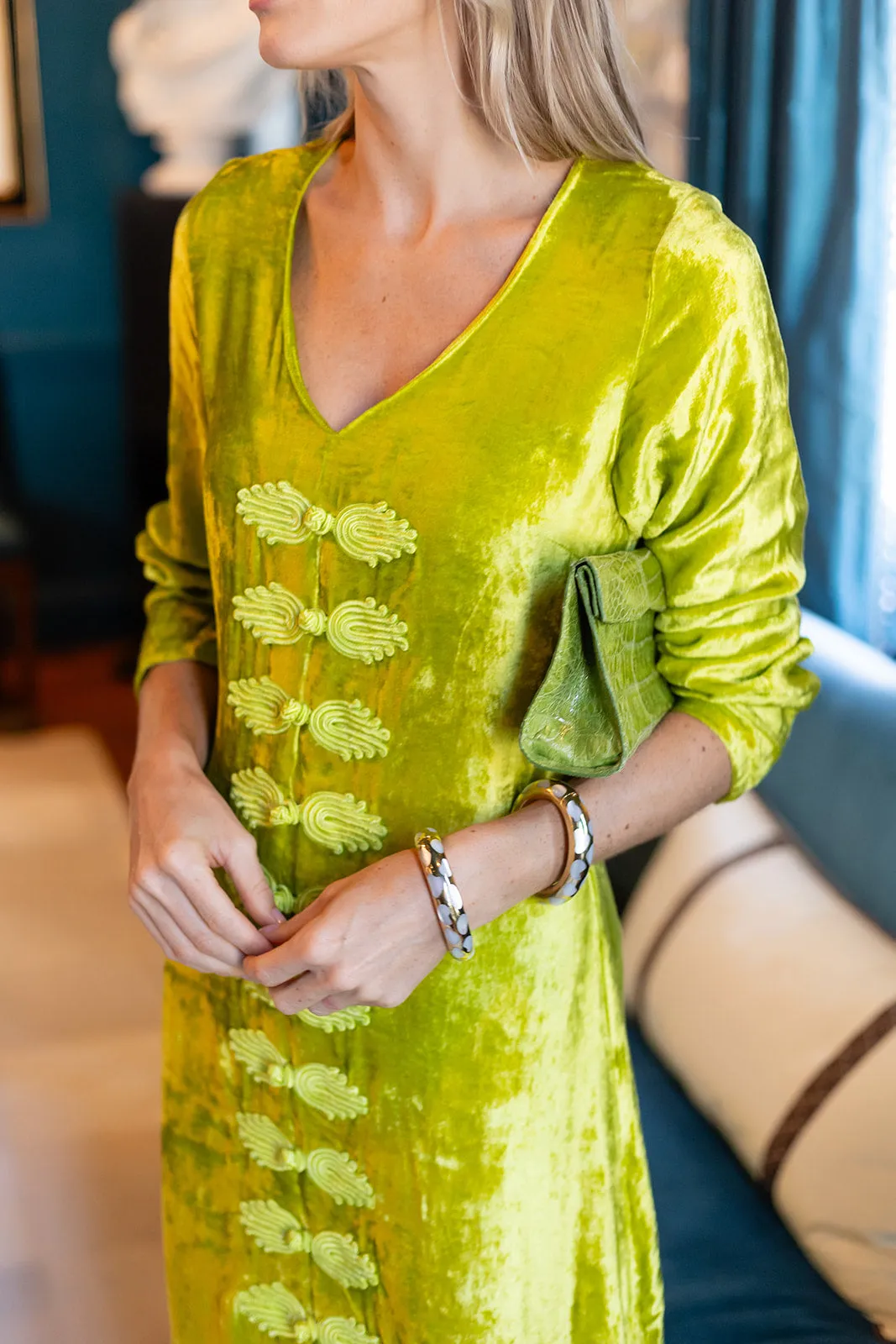 Chloe Caftan Velvet - Chartreuse sold by Julia Amory product image thumbnail 2
