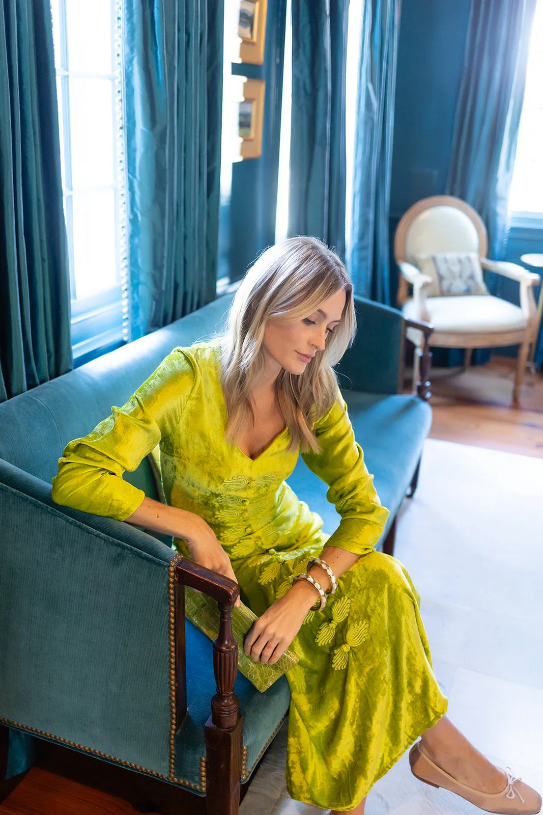 Chloe Caftan Velvet - Chartreuse sold by Julia Amory product image thumbnail 4