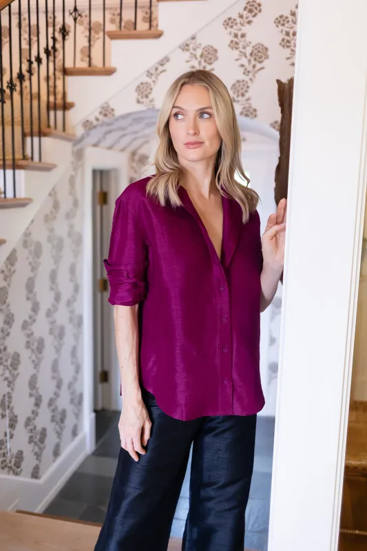 The Carolyn Shirt Dupioni - Aubergine sold by Julia Amory