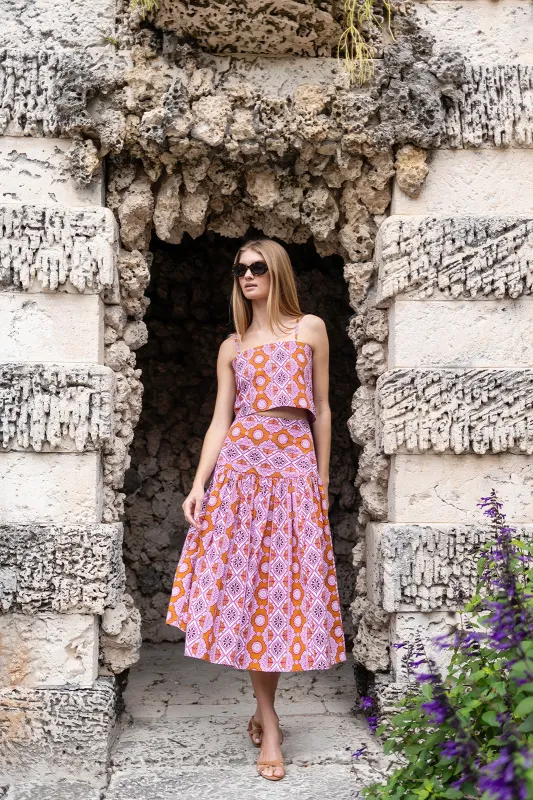 Circle Skirt Poplin - Orchid Palazzo Tile sold by Julia Amory