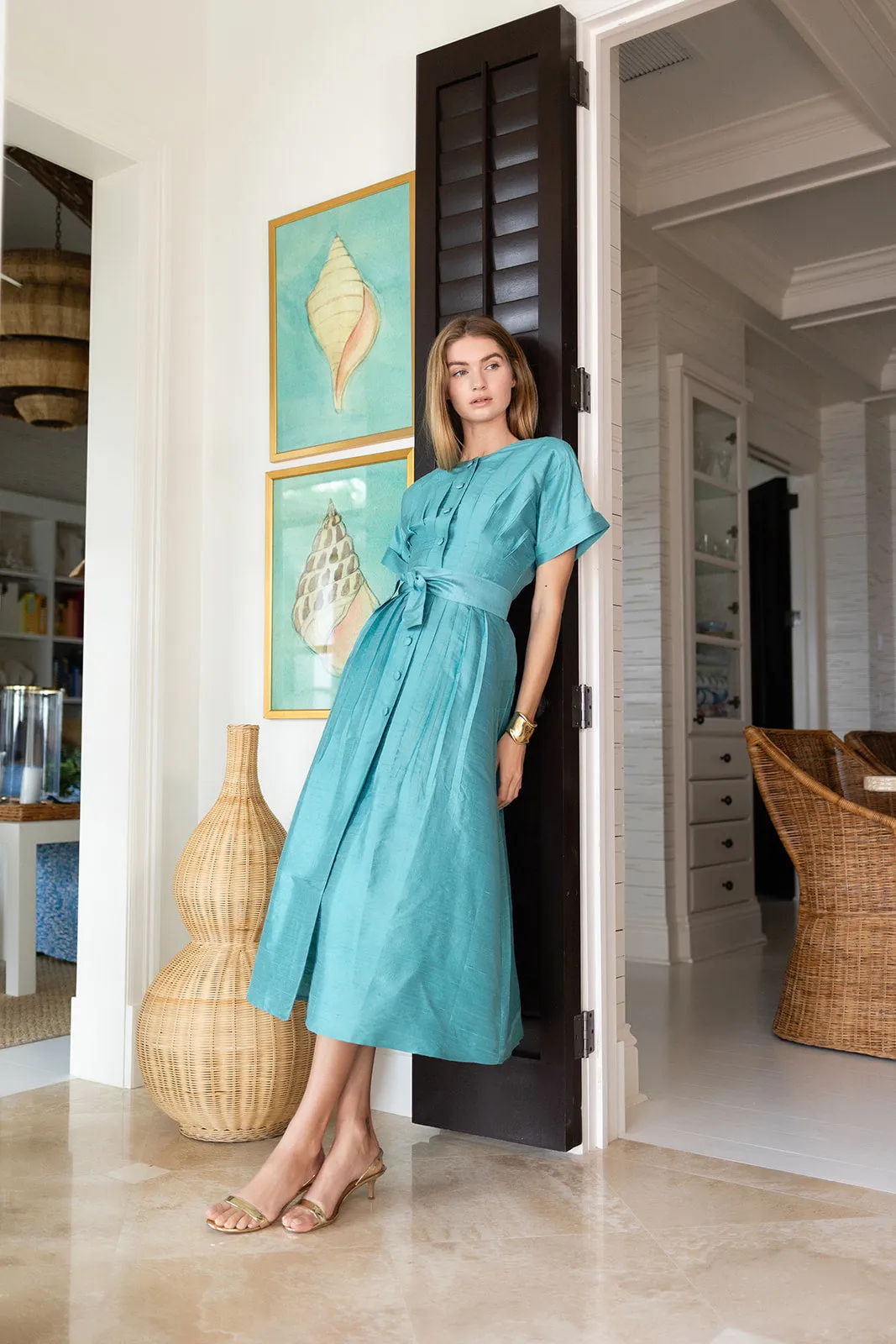 Lila Dress Dupioni - Dusty Aqua sold by Julia Amory product image thumbnail 3
