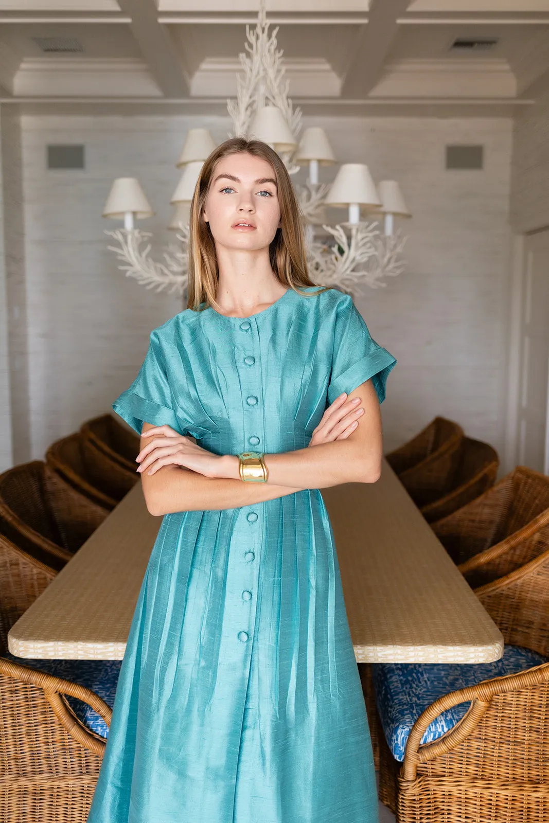 Lila Dress Dupioni - Dusty Aqua sold by Julia Amory product image thumbnail 2