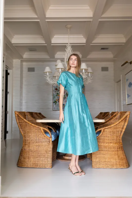Lila Dress Dupioni - Dusty Aqua made by Julia Amory