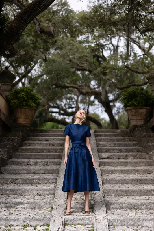 Kate Dress Dupioni - Peacoat sold by Julia Amory