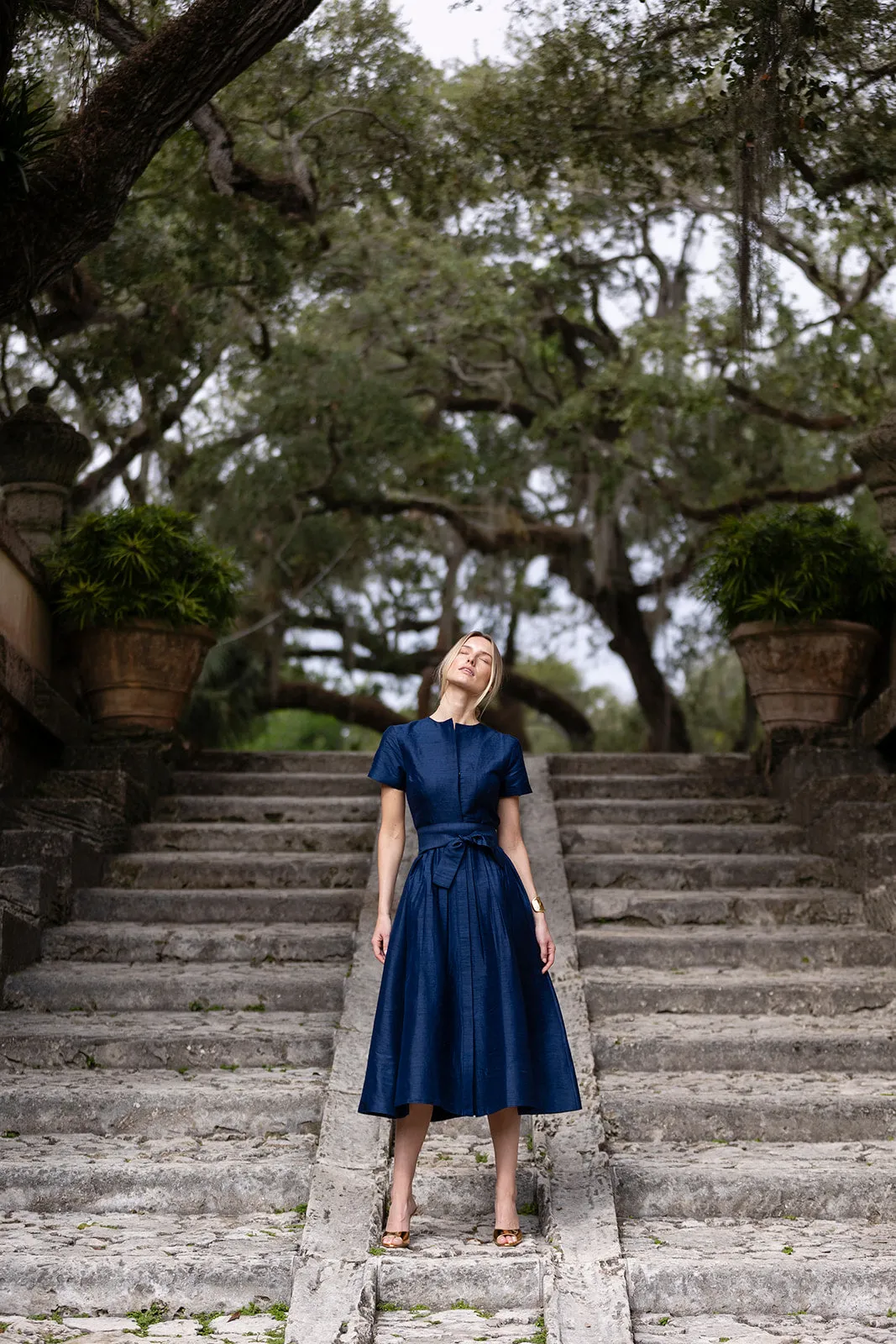 Kate Dress Dupioni - Peacoat sold by Julia Amory