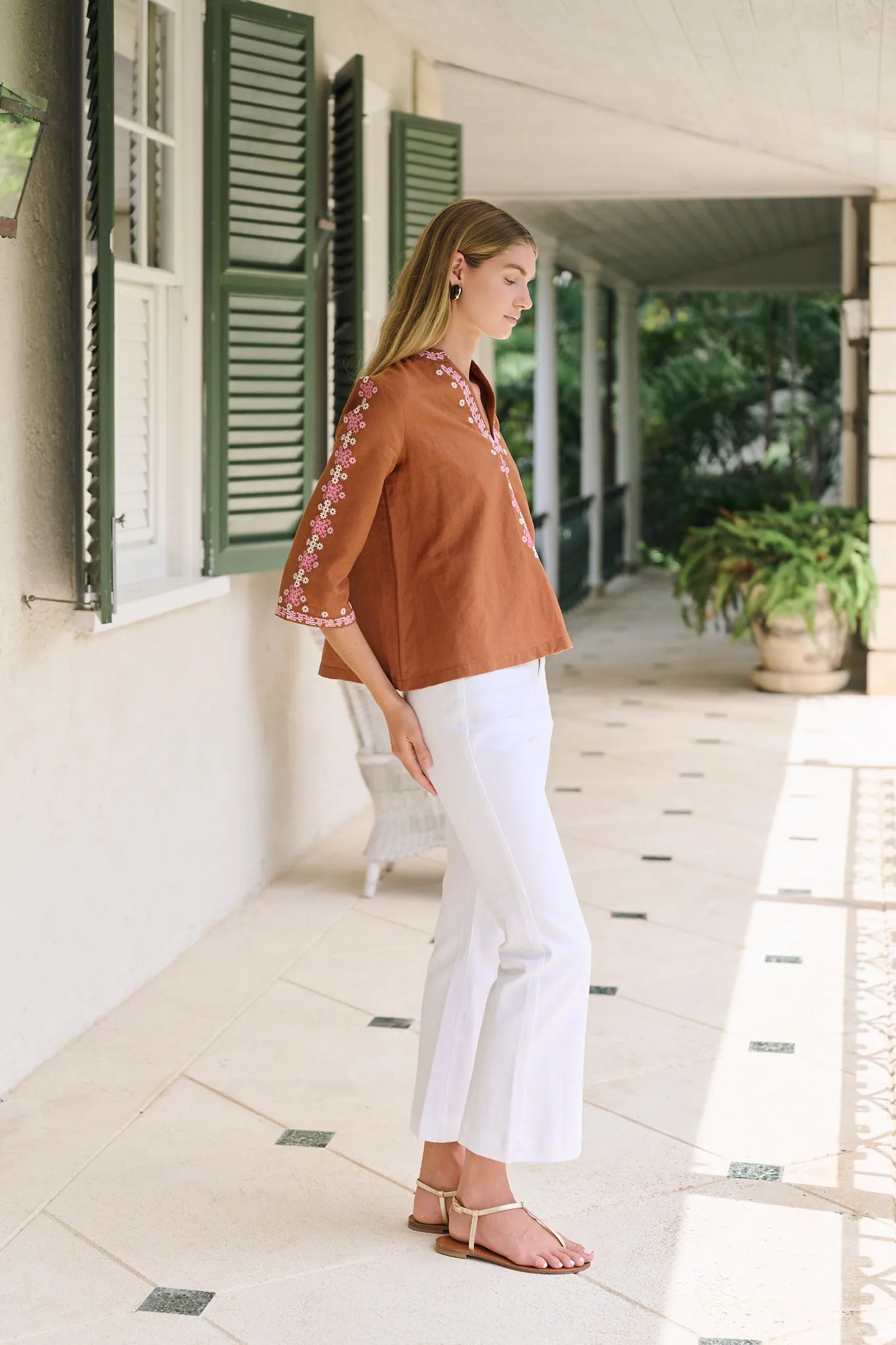 Dylan Tunic Top - Mocha with Shell Embroidery sold by Julia Amory product image thumbnail 4