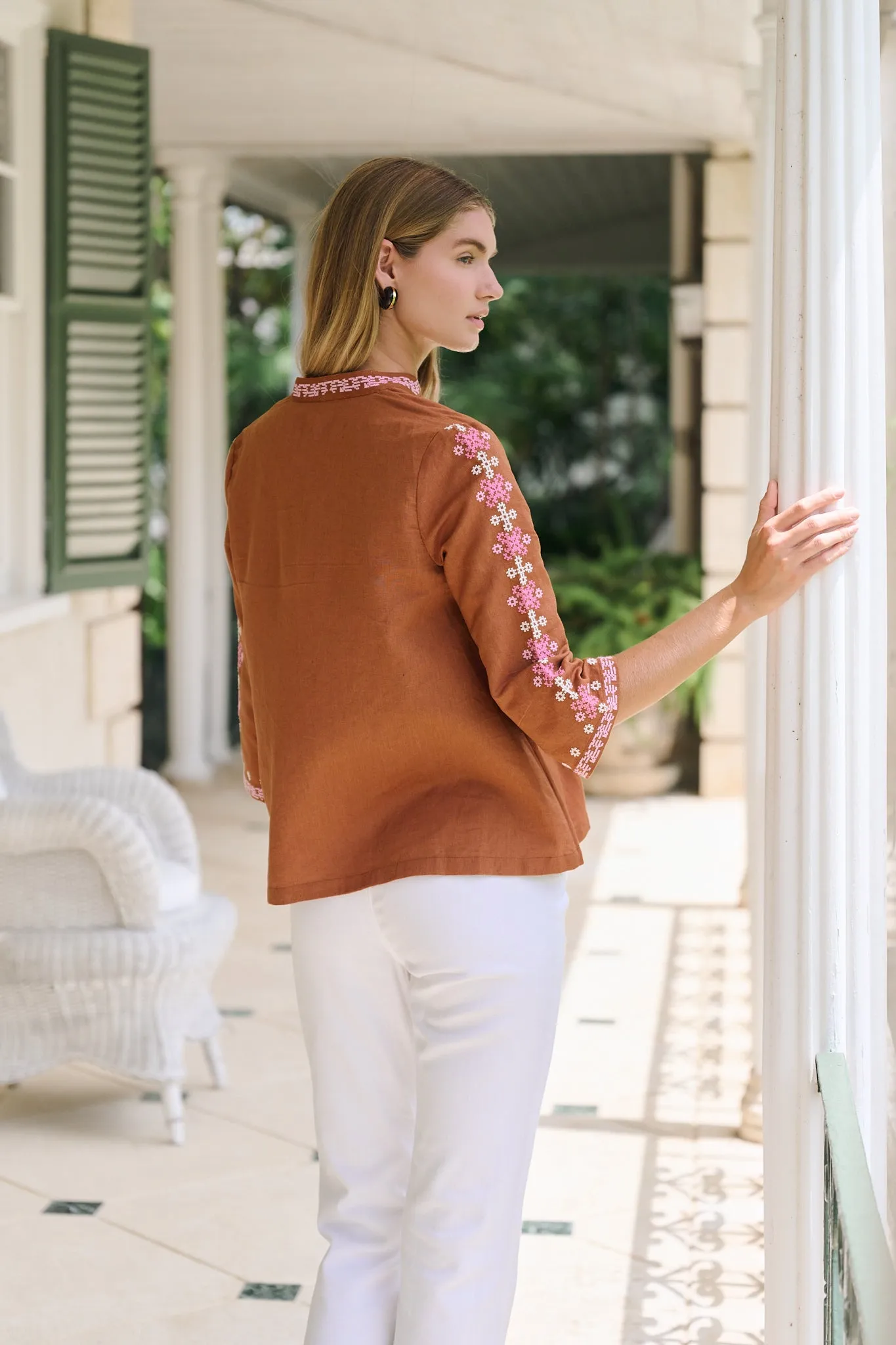 Dylan Tunic Top - Mocha with Shell Embroidery sold by Julia Amory product image thumbnail 5