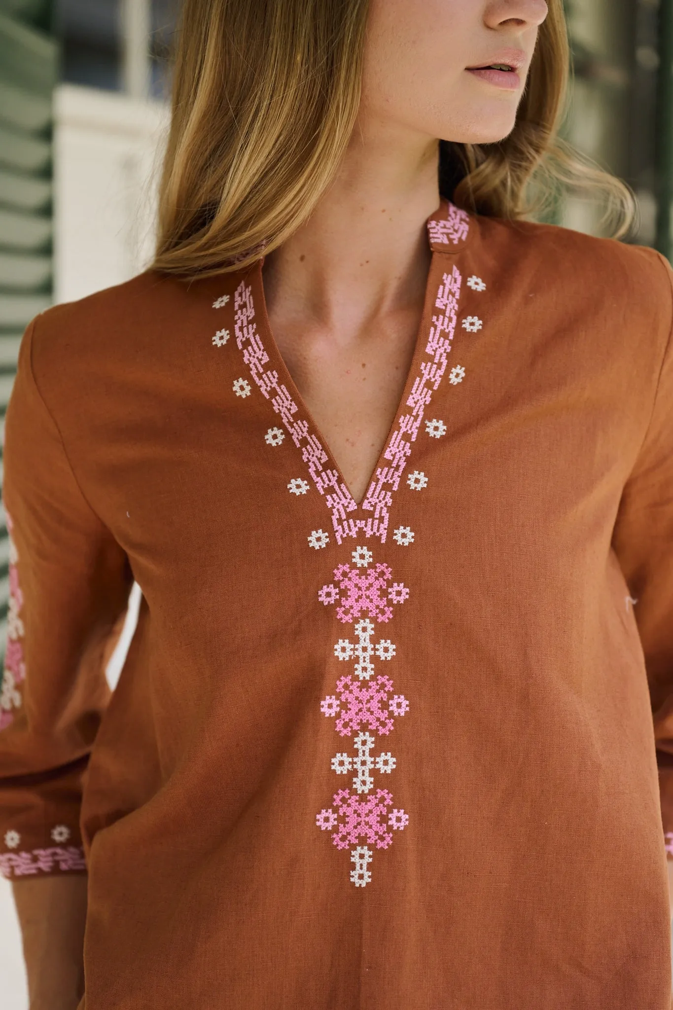 Dylan Tunic Top - Mocha with Shell Embroidery sold by Julia Amory product image thumbnail 3