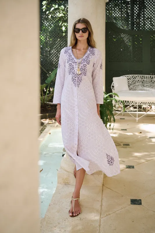 Chloe Caftan Cotton - Lavender Mosaic made by Julia Amory