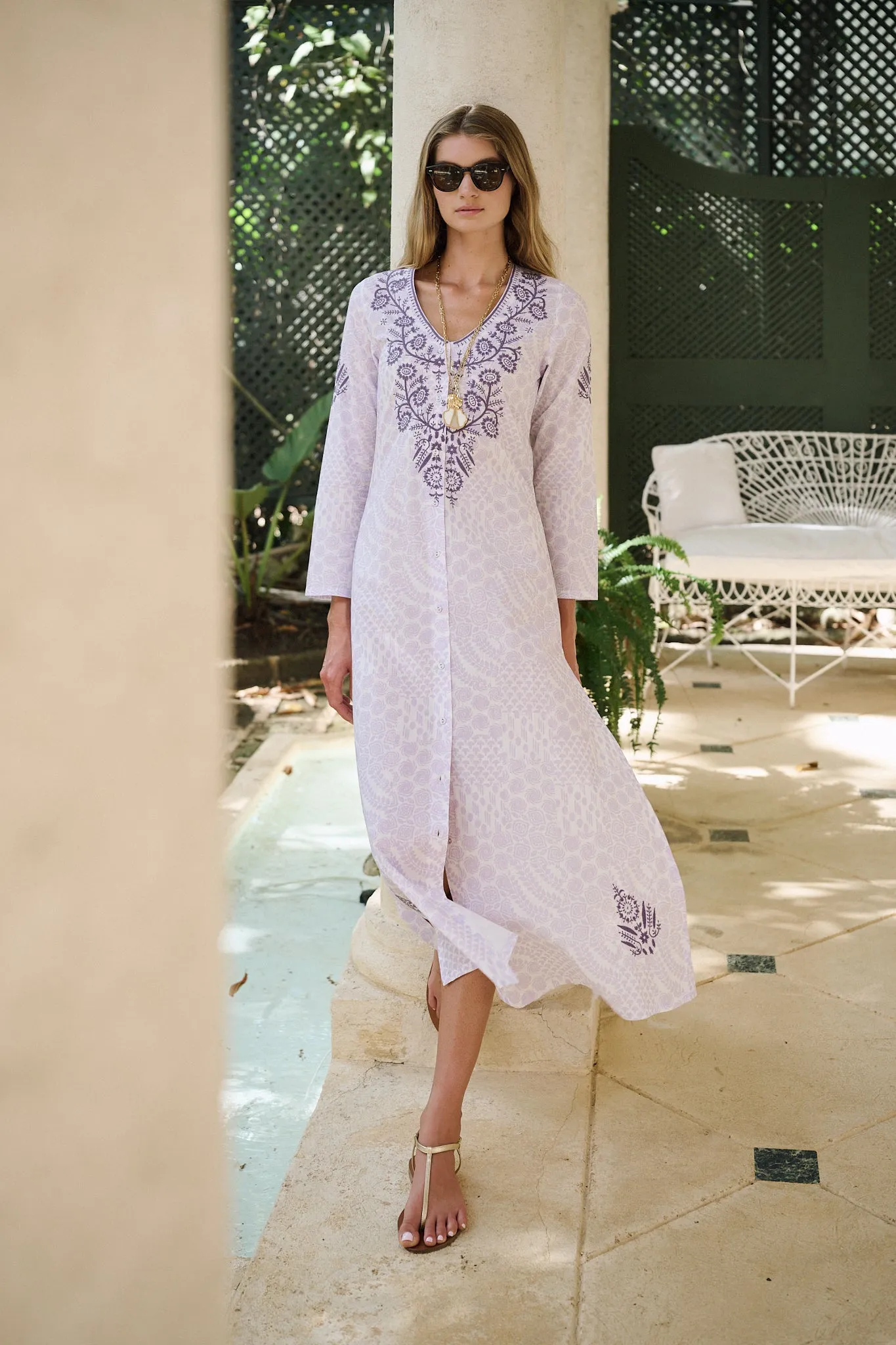 Chloe Caftan Cotton - Lavender Mosaic sold by Julia Amory