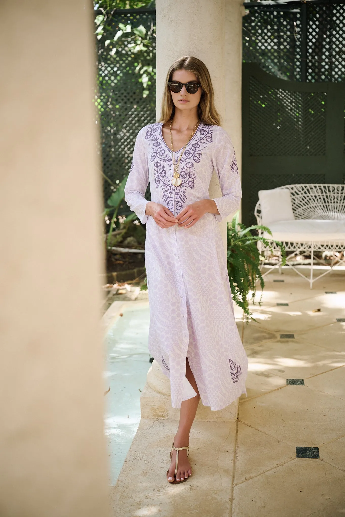 Chloe Caftan Cotton - Lavender Mosaic sold by Julia Amory product image thumbnail 2