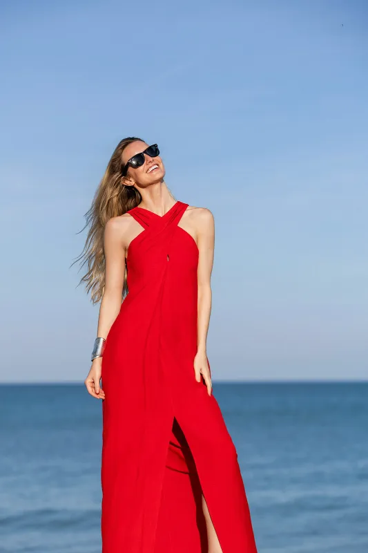 Camille Dress Linen - Rouge made by Julia Amory