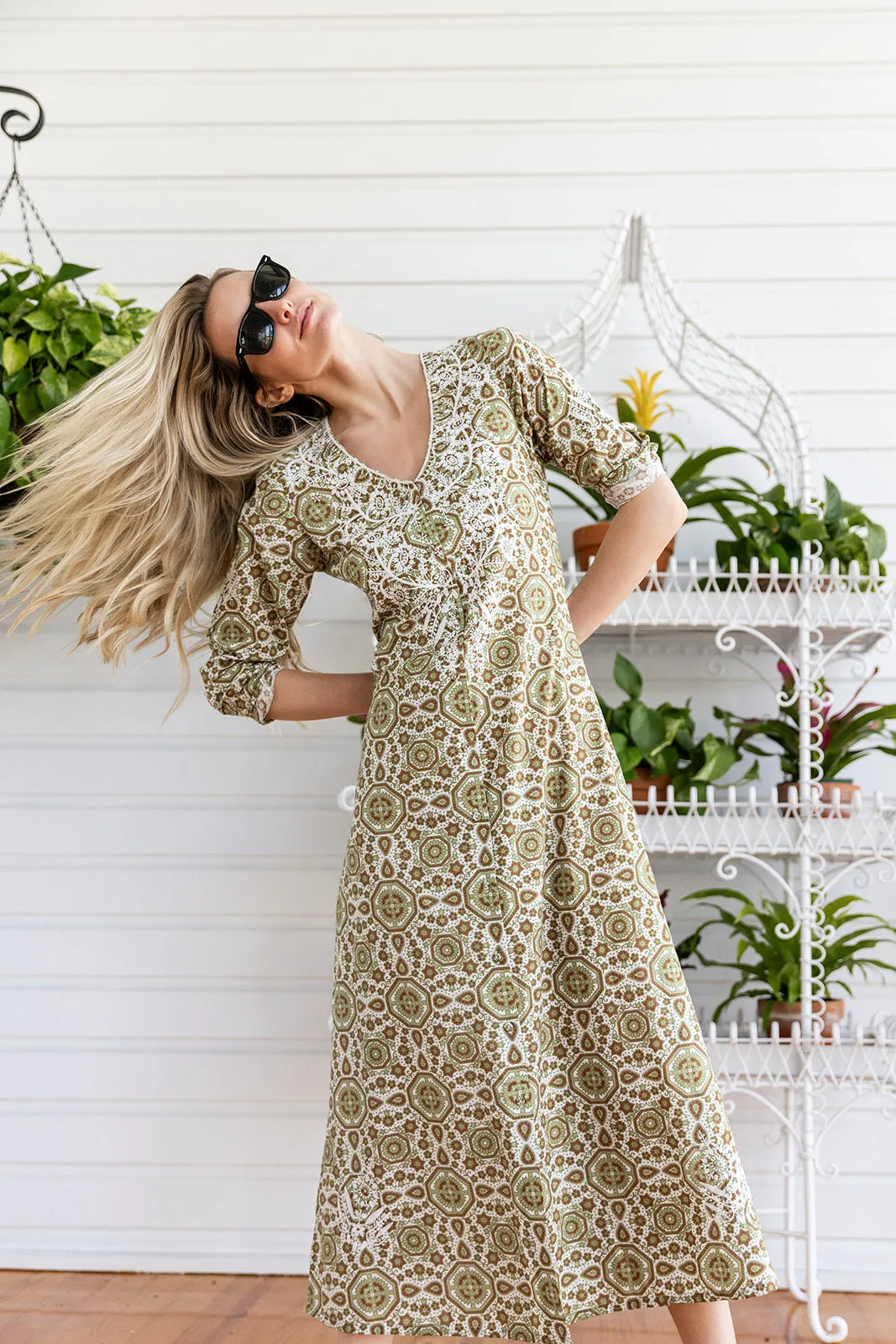 Chloe Caftan Cotton - Moss Castillo Medallion sold by Julia Amory product image thumbnail 3